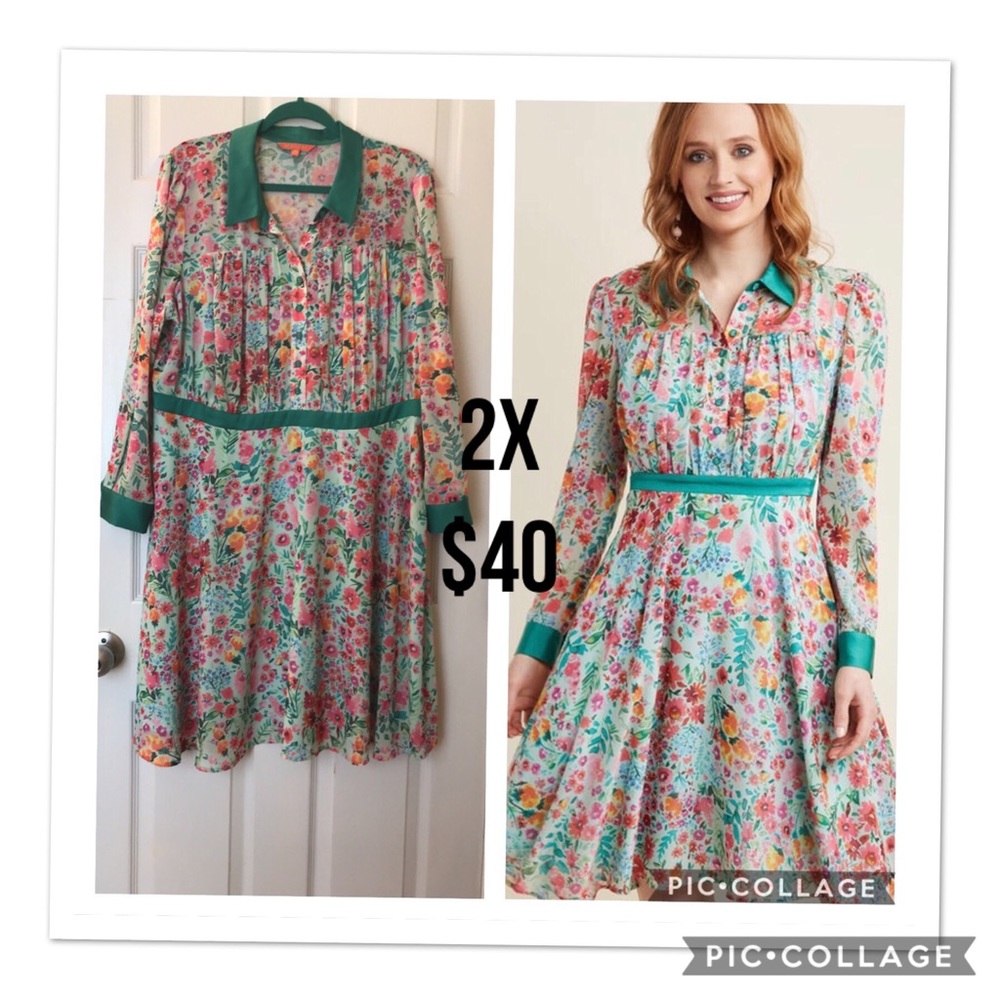 ModCloth Long-sleeve Chiffon Skirt Dress Mint 2X